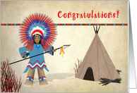 Congratulations - For Kids - American Indian Chief and Tepee card
