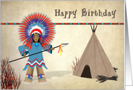 Birthday - For Kids - American Indian Chief and Tepee card