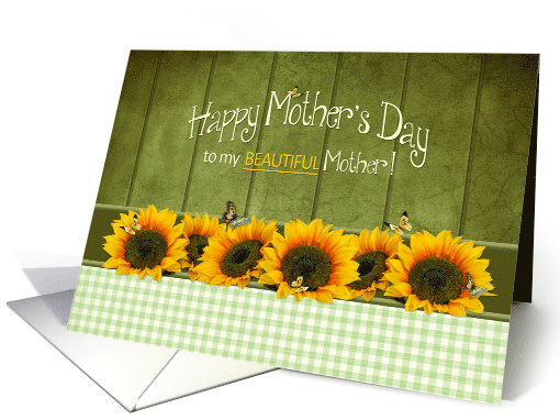 MOTHER'S DAY, MY Mom, Sunflowers, Butterflies and Green Gingham card