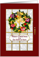 Christmas - From our home to yours, Red glass door and wreath card