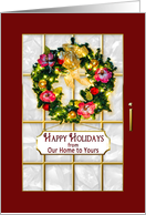 Happy Holidays From Our Home to Yours- Red Entry Door, wreath and sign card
