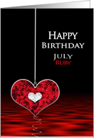 Birthstone, Birthday, JULY, Ruby, Heart card