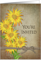 Country Sunflowers, Invitation, Brown Texture, Tied Knot card