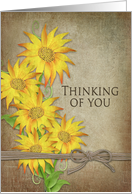 Country Sunflowers, Thinking of You, Blank, Brown Texture, Tied Knot card