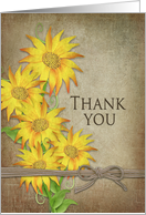 Country Sunflowers, ThankYou, Blank, Brown Texture, Tied Knot card