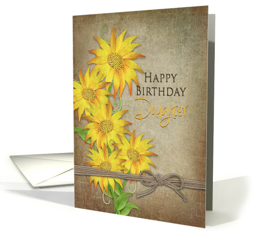 Country Sunflowers, Birthday, daughter,Brown Texture, Tied Knot card