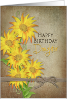 Country Sunflowers, Birthday, daughter,Brown Texture, Tied Knot card
