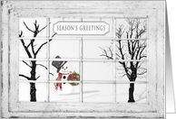 Christmas - Window, Snowman Holding Wreath, View card