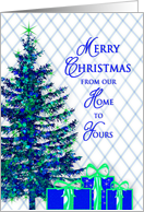 Christmas, Our Home to Yours, Blue Tree, presents card