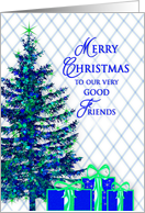 Christmas, Friends, Blue Tree, presents card