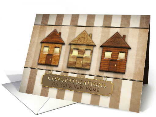 New Home - Congratulations, Wood Houses with Hanging Sign... (1495276)