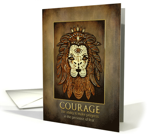 Encouraging - Lion - Etching - Brown Textures - Courage - Blank card