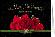Christmas, From all of us, Roses with snowy background card