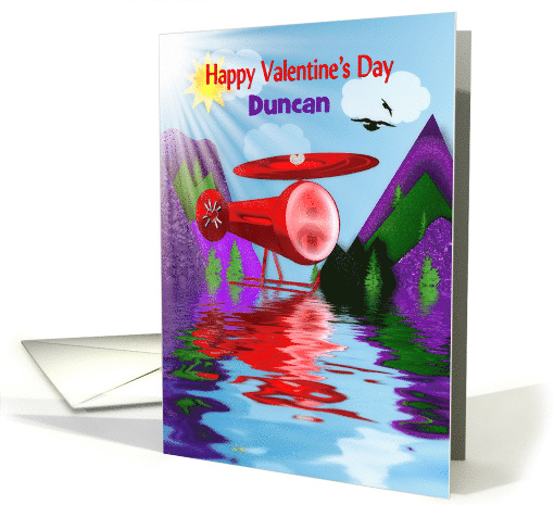 Valentine - Red Helicopter Flying - Name Insert - Children card