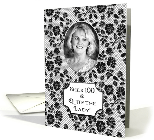 Birthday - 100 - Black White Floral - Photo Insert card (1512238)