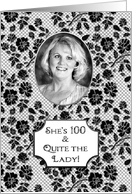 Birthday - 100 - Black White Floral - Photo Insert card
