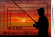 Retirement Invitation, Silohouette of Man Fishing in Orange Sunset card