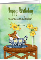 Birthday, Daughter, Mouse Cuddled with Blanket in Tea Cup card