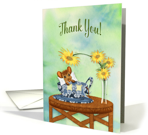 Thank You, Mouse Cuddled with Blanket in Tea Cup, Blank card (1515944)