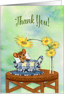 Thank You, Mouse Cuddled with Blanket in Tea Cup, Blank card