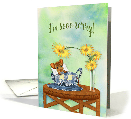 I'm Sorry, Mouse Cuddled with Blanket in Tea Cup, Blank card (1515946)