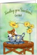 Get Well, Mouse Cuddled with Blanket in Tea Cup, card