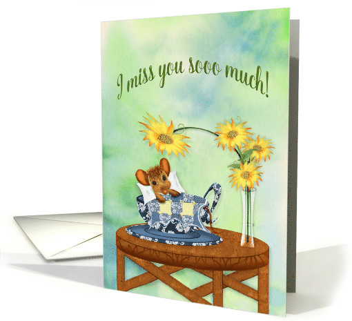 MISS YOU, Mouse Cuddled with Blanket in Tea Cup, card (1515992)