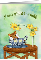 MISS YOU, Mouse Cuddled with Blanket in Tea Cup, card