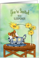 Invitation, Sleepover, Mouse with Blanket in Tea Cup, card