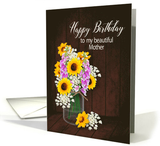 Birthday, My Mother, Bouquet Flower in Mason Jar card (1516008)