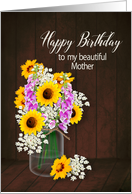 Birthday, My Mother, Bouquet Flower in Mason Jar card