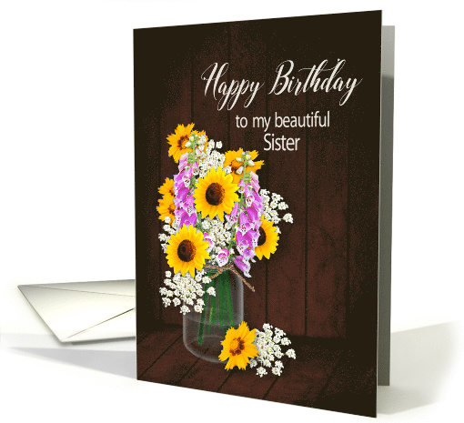 Birthday, Sister, Bouquet Flower in Mason Jar card (1516040)