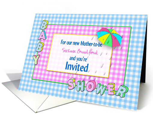 Baby Shower Invitation - Umbrella, rain, Personalize Name card