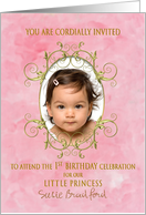 Princess 1st Birthday Party Invitation, Pink/Gold Photo/Name Insert card