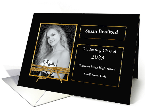 Graduation Party Invitation Black Faux Gold Trim Photo... (1522240)