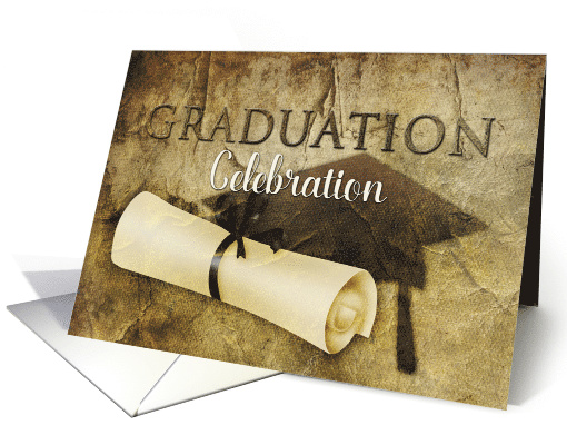 Graduation Party Invitation, Vintage, Brown Faux Texture card