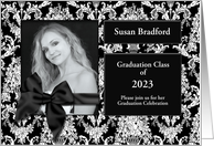 Graduation Party Invitation, Feminine Black, White, Photo/Name inserts card