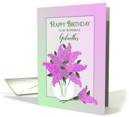 Birthday, Godmother, Lilacs in Vase, Blank, Dreamy Flowers card