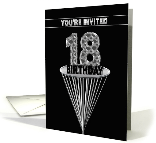 18th Birthday Party Invitation - Abstract Faux Metal on Black card