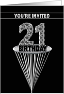 21st Birthday Party Invitation - Abstract Faux Metal on Black card