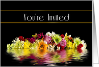 Invitation, Reflections of Colorful Flowers on black, Blank Card