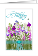 Birthday, Friend, Garden of Flowers, ribbon and faux jewel card