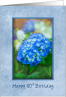 80th Birthday Hydrangea with 3D Effect within Blue Frame,Feminine card
