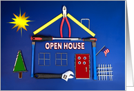 Open House Invitation, New Construction,House built out of Real Tools card