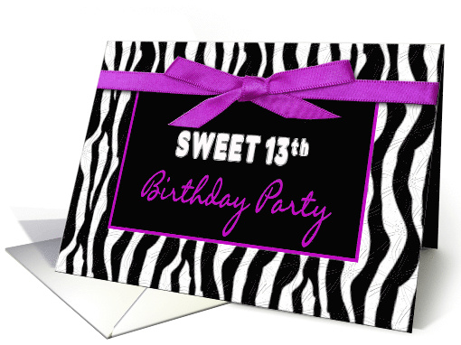 Birthday Party Invitation, 13th, Zebra Print & Purple... (1530318)