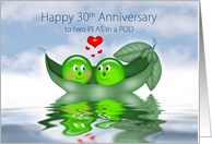 Anniversary, 30th,Two Peas in a Pod in Love Floating on Water, Humor card