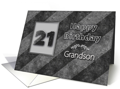 Birthday, 21st, Grandson, Classy with Hint of Grunge Gray Stripes card