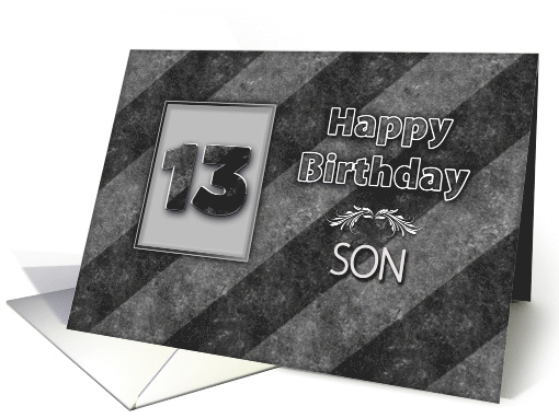 Birthday, 13th, Son, Classy with Hint of Grunge Gray Stripes card