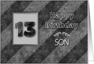 Birthday, 13th, Son, Classy with Hint of Grunge Gray Stripes card
