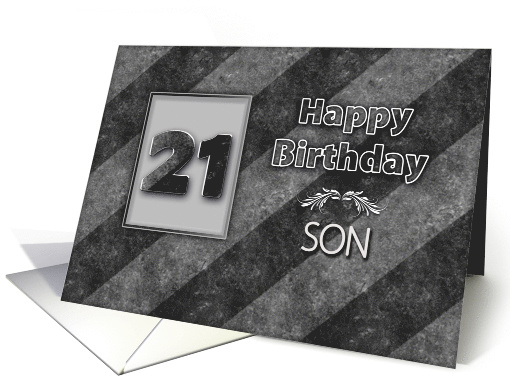 Birthday, 21st, Son, Classy with Hint of Grunge Gray Stripes card